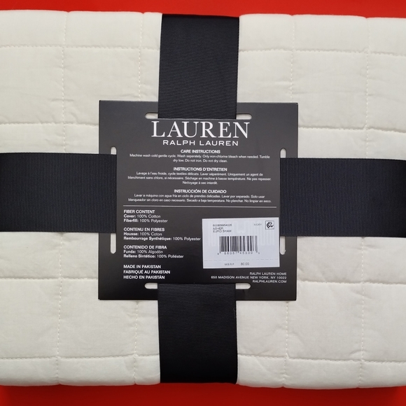Ralph Lauren One (1) ASHER Euro Sham Ivory off white 26 x 26 Quilted Cotton - Picture 3 of 8